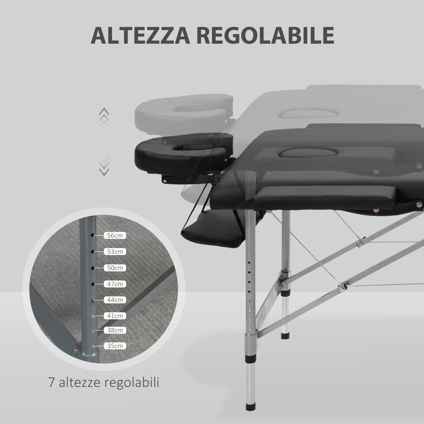 Beauty Bed / Portable Folding Massage Table with Adjustable Height and Padded Seat, 186x71x62-83 cm, Black