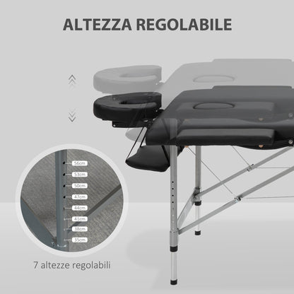 Beauty Bed / Portable Folding Massage Table with Adjustable Height and Padded Seat, 186x71x62-83 cm, Black