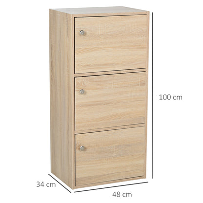 Multiuse cabinet with 3 wooden shelves and 3 doors for home or office 48 x 34 x 100cm