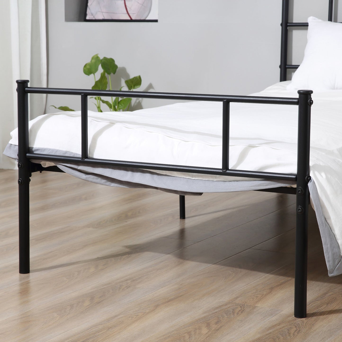Single Steel Bed Frame 90x200cm with Slats, Headboard and Footboard, Black