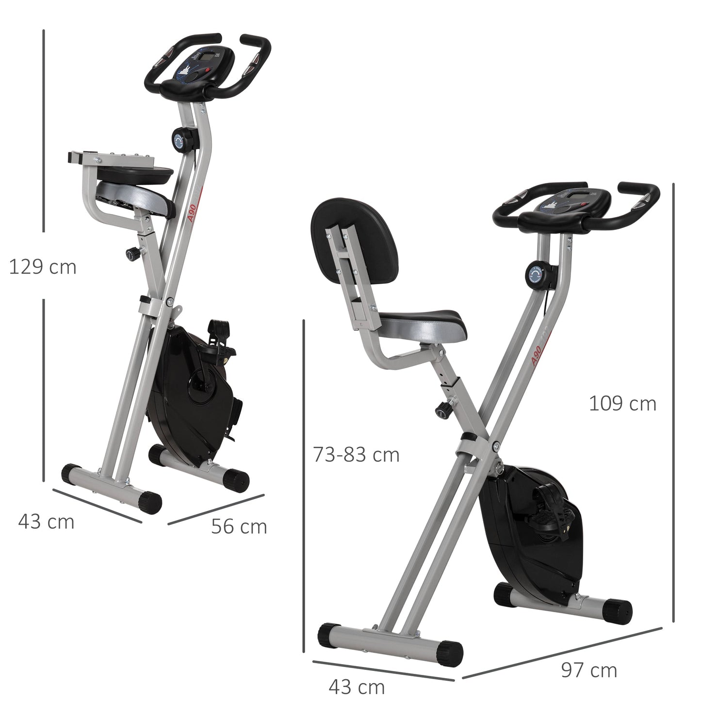 Folding Exercise Bike with 5 Adjustable Positions and 8 Levels of Magnetic Resistance, X-Shaped Structure, 43x97x109cm, Grey and Black