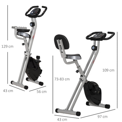 Folding Exercise Bike with 5 Adjustable Positions and 8 Levels of Magnetic Resistance, X-Shaped Structure, 43x97x109cm, Grey and Black