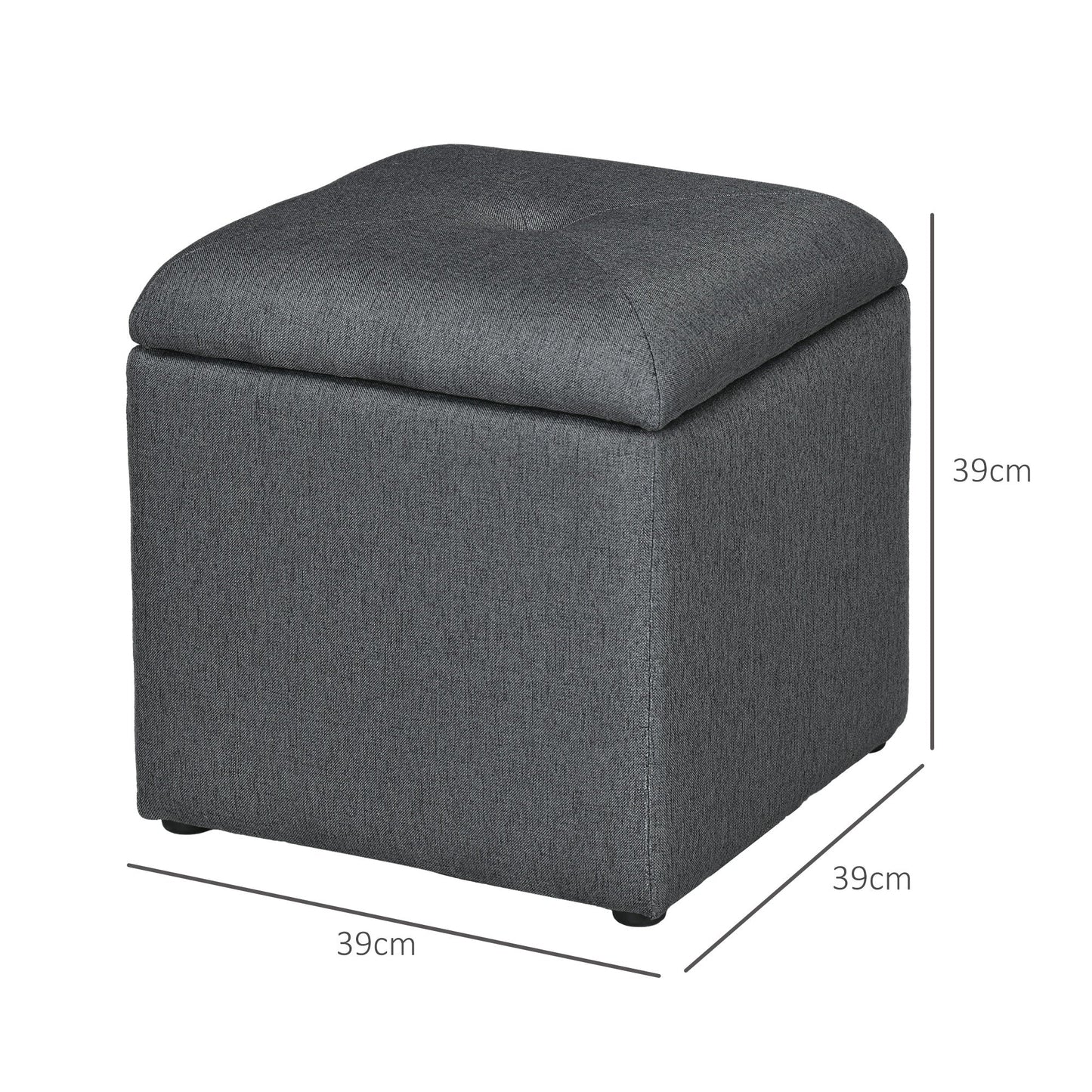 Soft Teddy Fabric Padded Storage Pouf for Living Room and Bedroom, 39x39x39cm, Grey