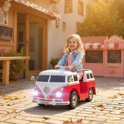 Volkswagen T1 Licensed Children's Electric Ride-On Car with MP3 Player, Metal and PP, 89x49x41.5 cm, Red