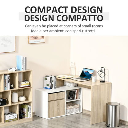 Corner Desk, Space-Saving Corner Computer Desk for Bedroom or Office, Oak and White Wood Desk