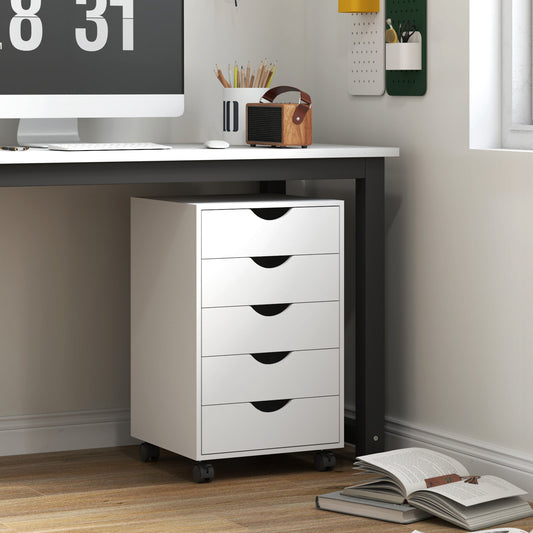 5-Drawer Office Chest with Swivel Casters with Brakes, 40x40x67 cm, White