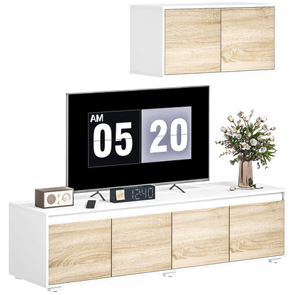 2-Piece Chipboard TV Stand, Max 70" 160x39x43 cm and Multipurpose Wall Unit 80x35x40 cm