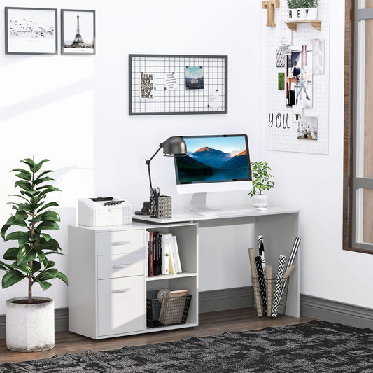 Corner PC Desk with 2 Drawers and Open Shelves, L-Shaped Corner Desk in Wood and Metal, 117x83. 5x76 cm, White