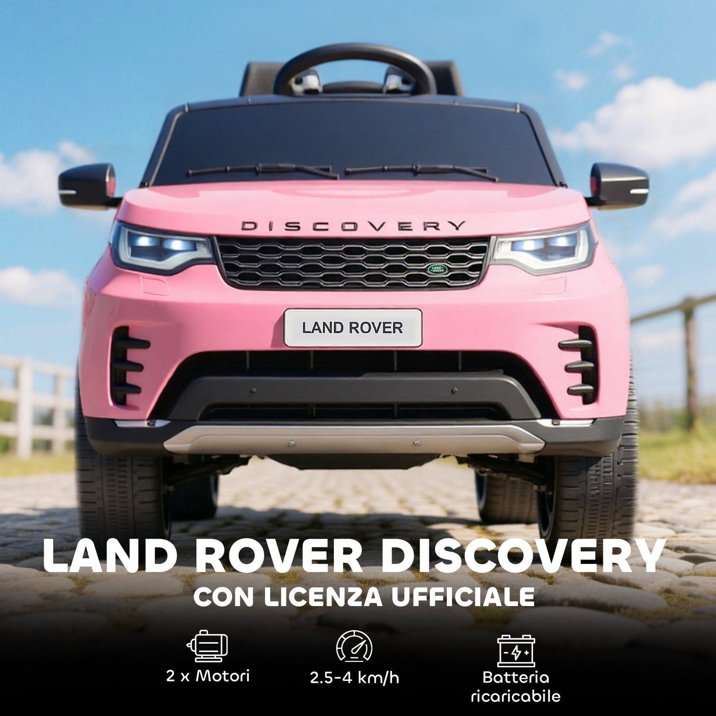 Electric Ride-On Toy Car for Kids, Land Rover License, with LED Headlights, Horn and Remote Control, 105x68.5x58 cm, Pink
