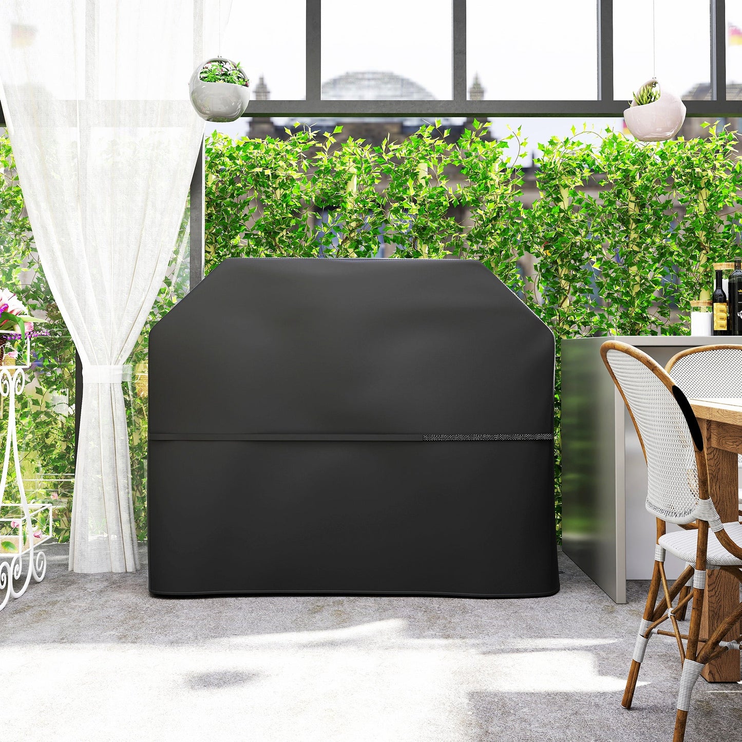 600D Oxford Fabric Waterproof UPF30+ and Windproof Barbecue Cover, 147x61x122 cm, Black