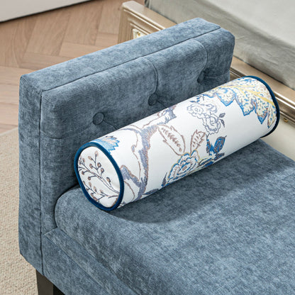 Bedside Bench with Quilted Armrests and 2 Cushions, in Chenille and Wood, 115.5x45x56 cm, Grey and Black