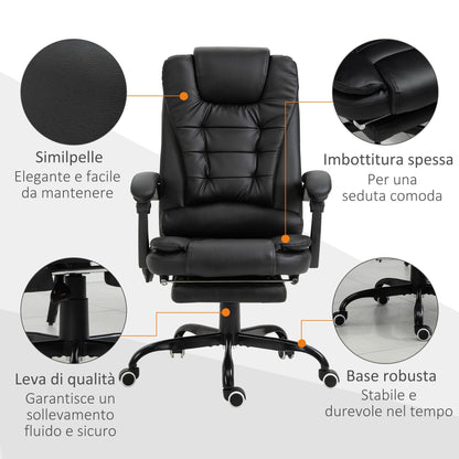 Office Chair with 7 Vibrating Points, Footrest and 155° Reclining Backrest, Black