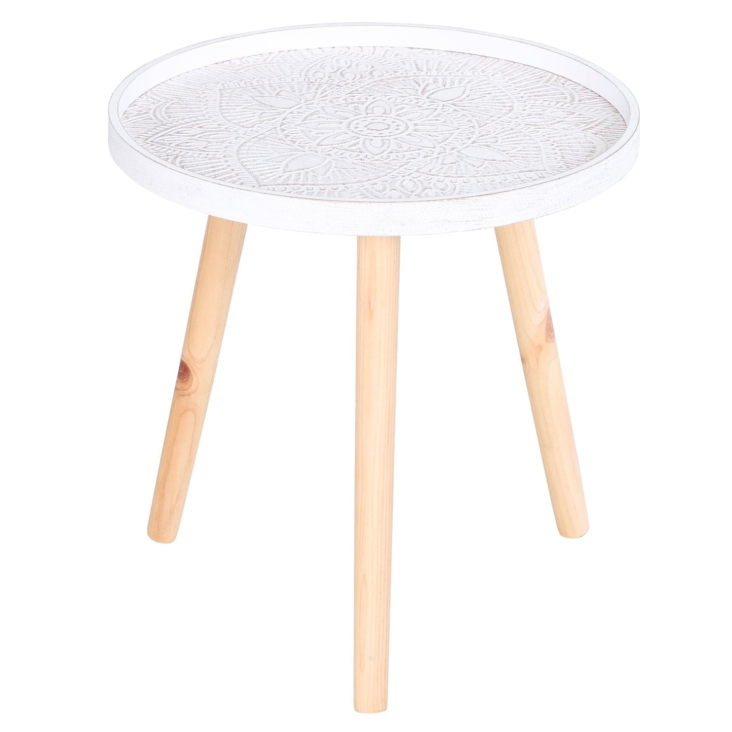 Round Coffee Table with Raised Edge, Wooden, Φ40x40.5cm - White and Gold