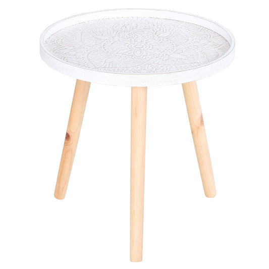 Round Coffee Table with Raised Edge, Wooden, Φ40x40.5cm - White and Gold