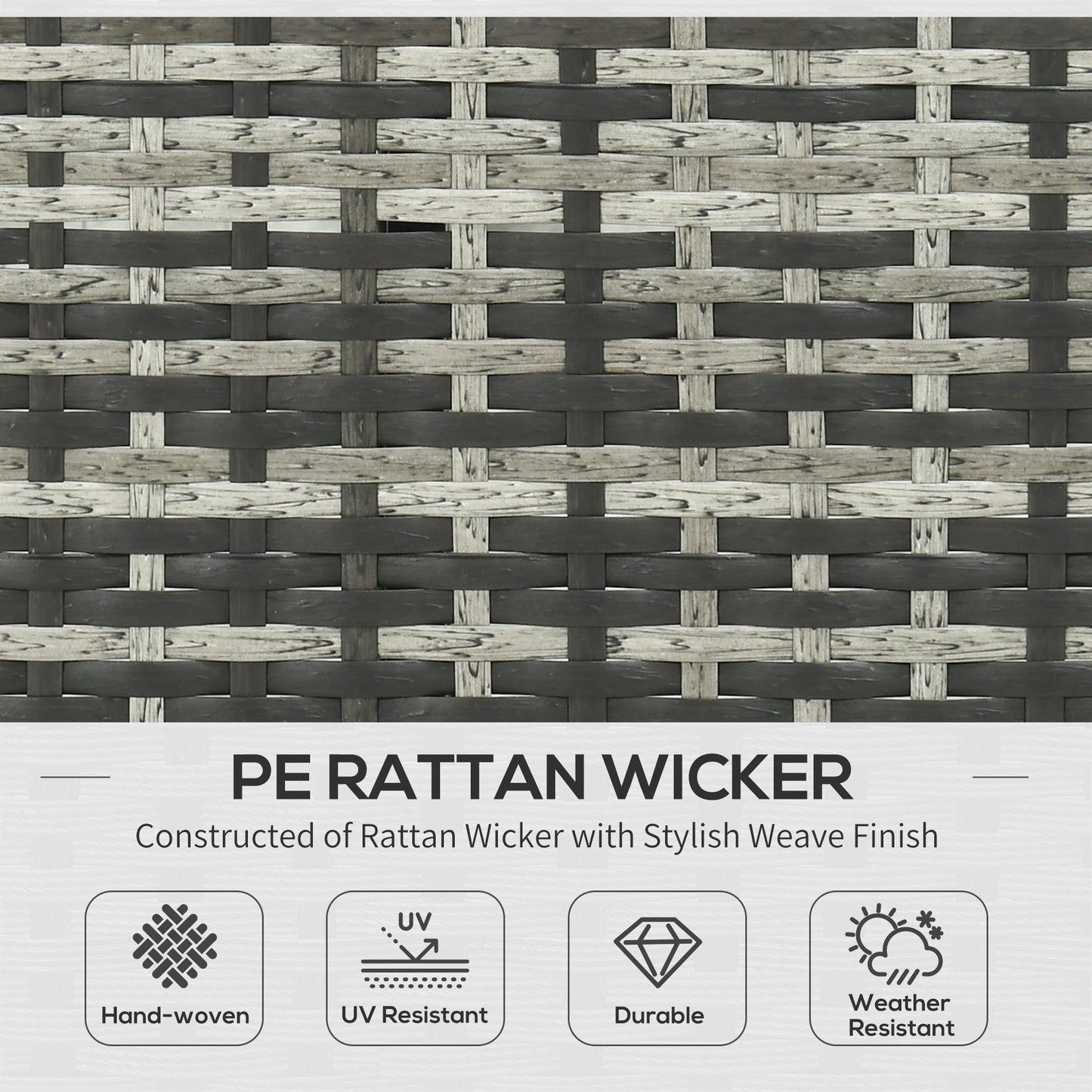 Garden Lounge Set with Sofa, Chaise Longue and Coffee Table in PE Rattan with Cushions, Grey