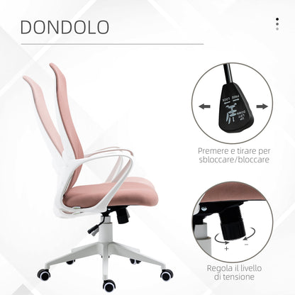 Ergonomic and Padded Office Chair with Adjustable Height and Rocking, 62x56x110-119.5 cm, Pink