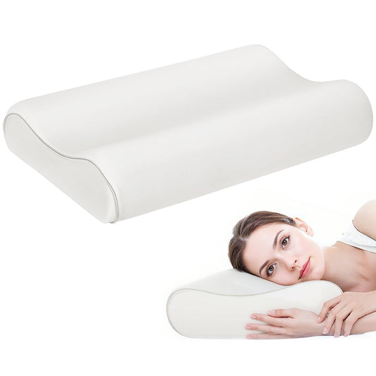 Double Height Memory Foam Neck Pillow with Removable Cover, 60x40x10/12 cm, Cream White
