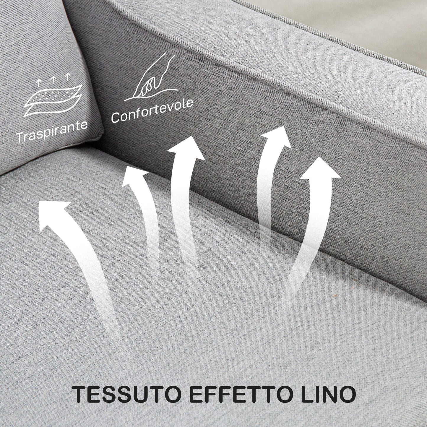 Modern and Space-Saving 2-Seater Sofa in Linen Effect Fabric, 136x77x86 cm;, Light Grey