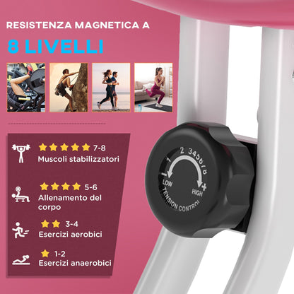Folding Exercise Bike with 5 Adjustable Positions and 8 Levels of Magnetic Resistance, X-Shaped Structure, 43x97x109cm, Pink and White