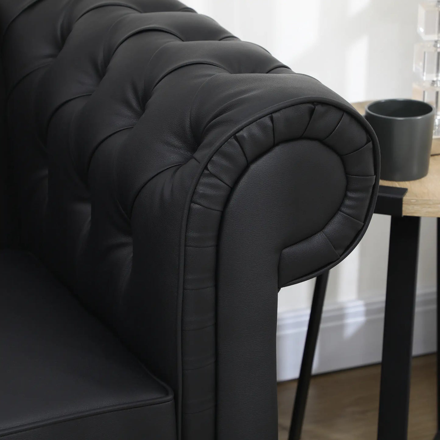 Chesterfield Style 2 Seater Sofa PU Leather with Removable Cushion, 160x84x80 cm, Black