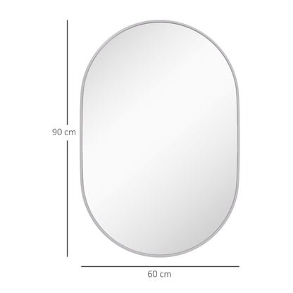 Oval Bathroom Mirror with Aluminum Frame, Vertical or Horizontal, 60x90 cm, Silver