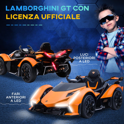 Lamborghini Children's Electric Car with Remote Control, LED Headlights and Music, Ages 3+ Years, Orange