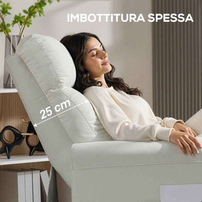 Reclining Chair 135° max in Linen Effect Fabric, Foam, Steel and Wood, 73x86x100 cm, Cream White