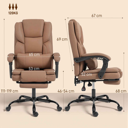 Reclining Faux Leather Office Chair with Footrest and Wheels, 65x67x111-119 cm, Brown