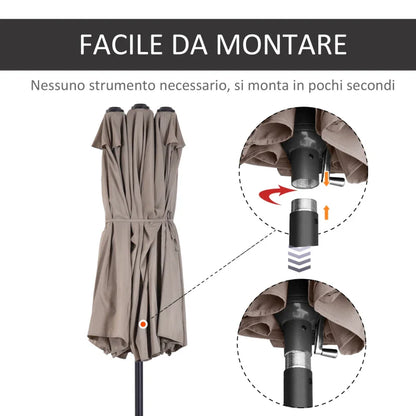 Double Garden Umbrella with Crank Opening, in Steel and Polyester, 460x270x240 cm