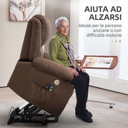 Reclining Lift Chair with Footrest, in Linen Effect Fabric, 87x92x105 cm, Coffee