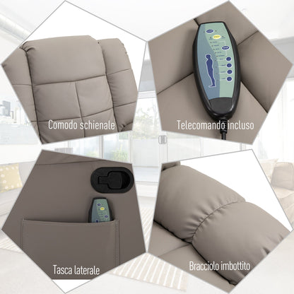 Relax Armchair with 8 Massage Points and 165° Reclining in Faux Leather, Grey