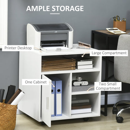Printer Cabinet with Open Shelves and Wooden Cabinet, 60x50x65.5cm, White