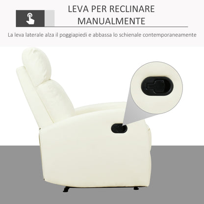 165° Reclining Relax Chair with Adjustable Footrest Ergonomic PU Leather, 65 × 92 × 100cm Cream