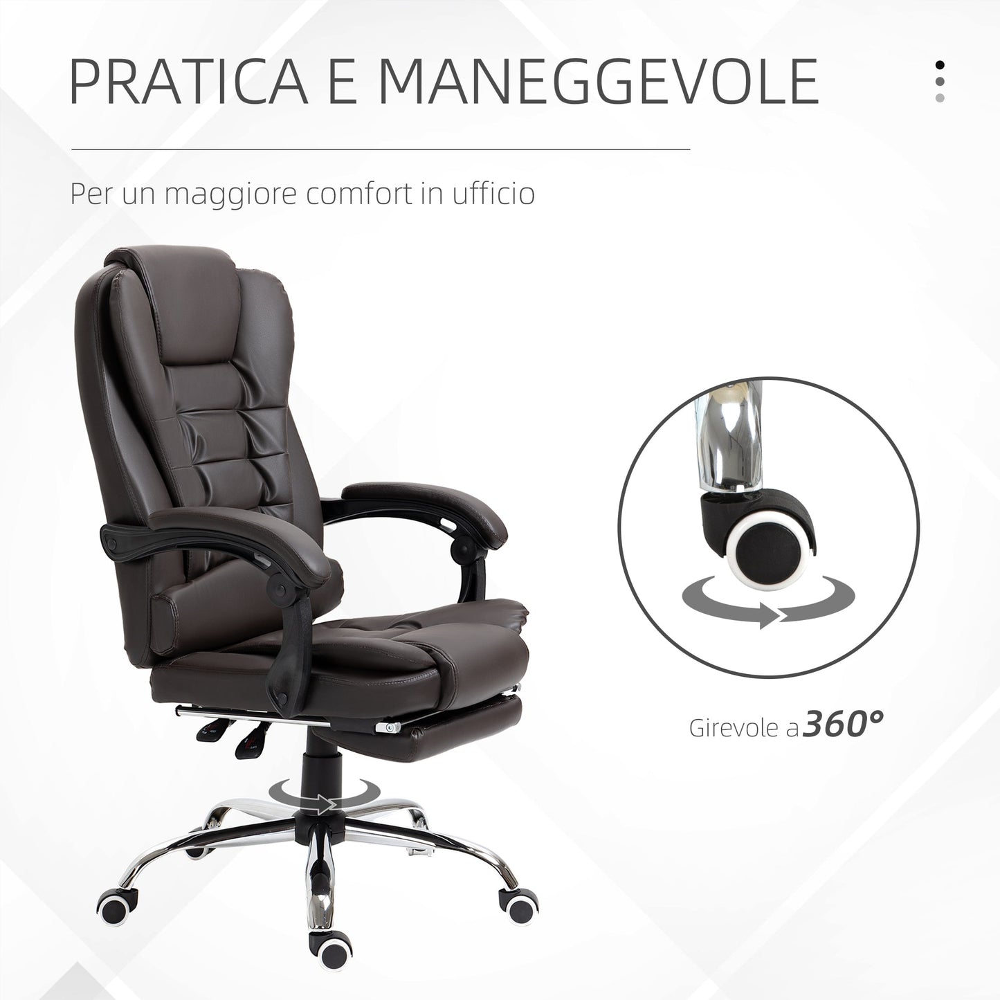 Presidential Style Reclining Office Chair with Footrest, 64.5x69x109-117 cm, Coffee
