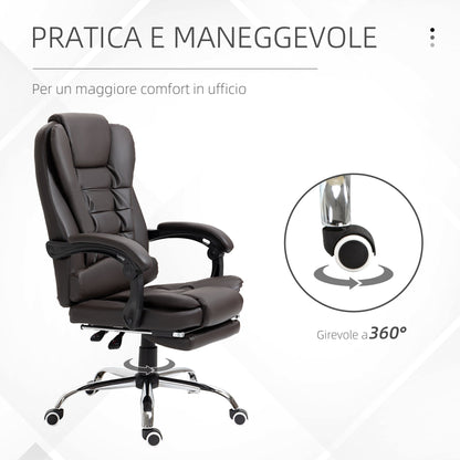 Presidential Style Reclining Office Chair with Footrest, 64.5x69x109-117 cm, Coffee