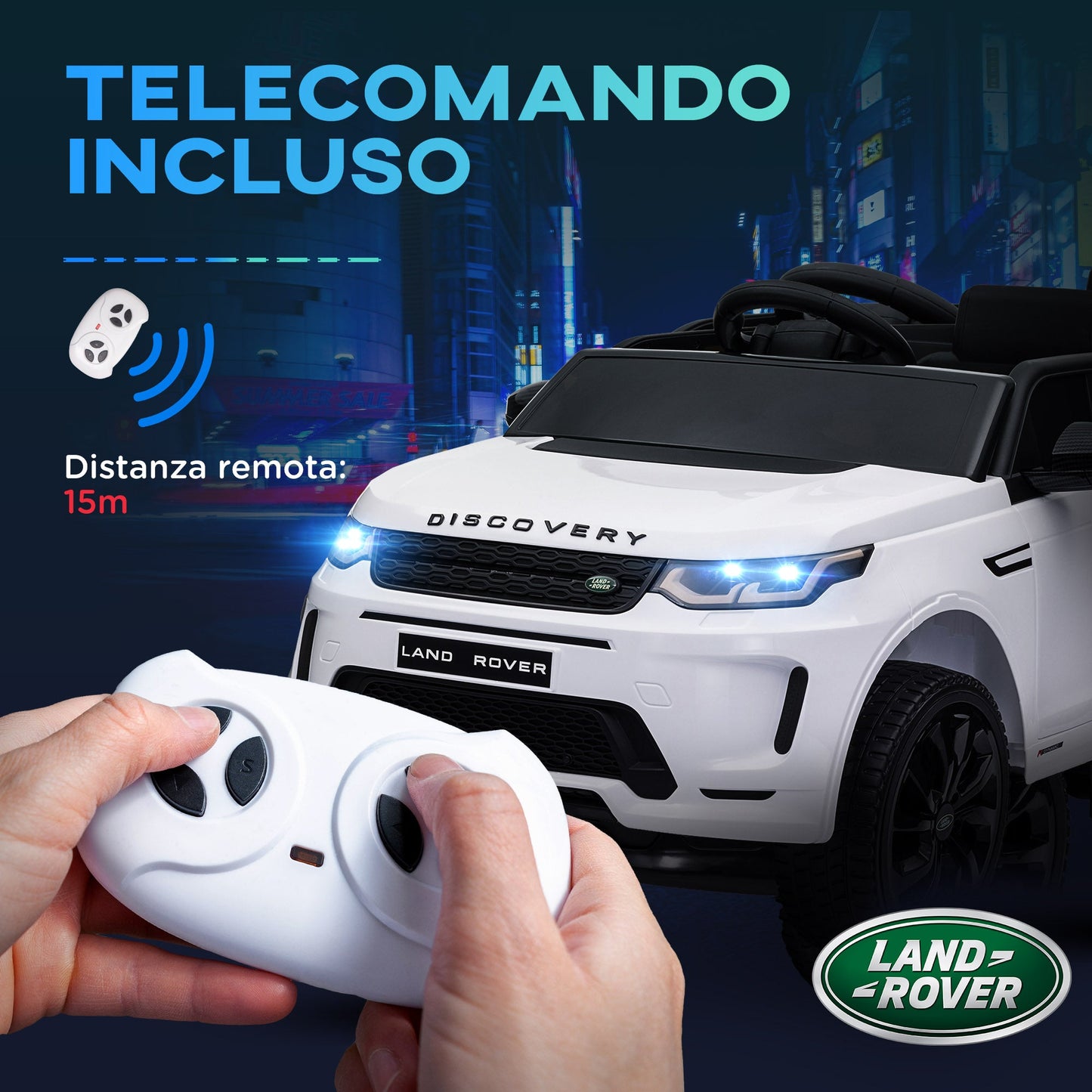 Electric Ride-On Car for Kids Licensed Land Rover with Headlights, Horn and Belt, 106x65.5x51 cm, White