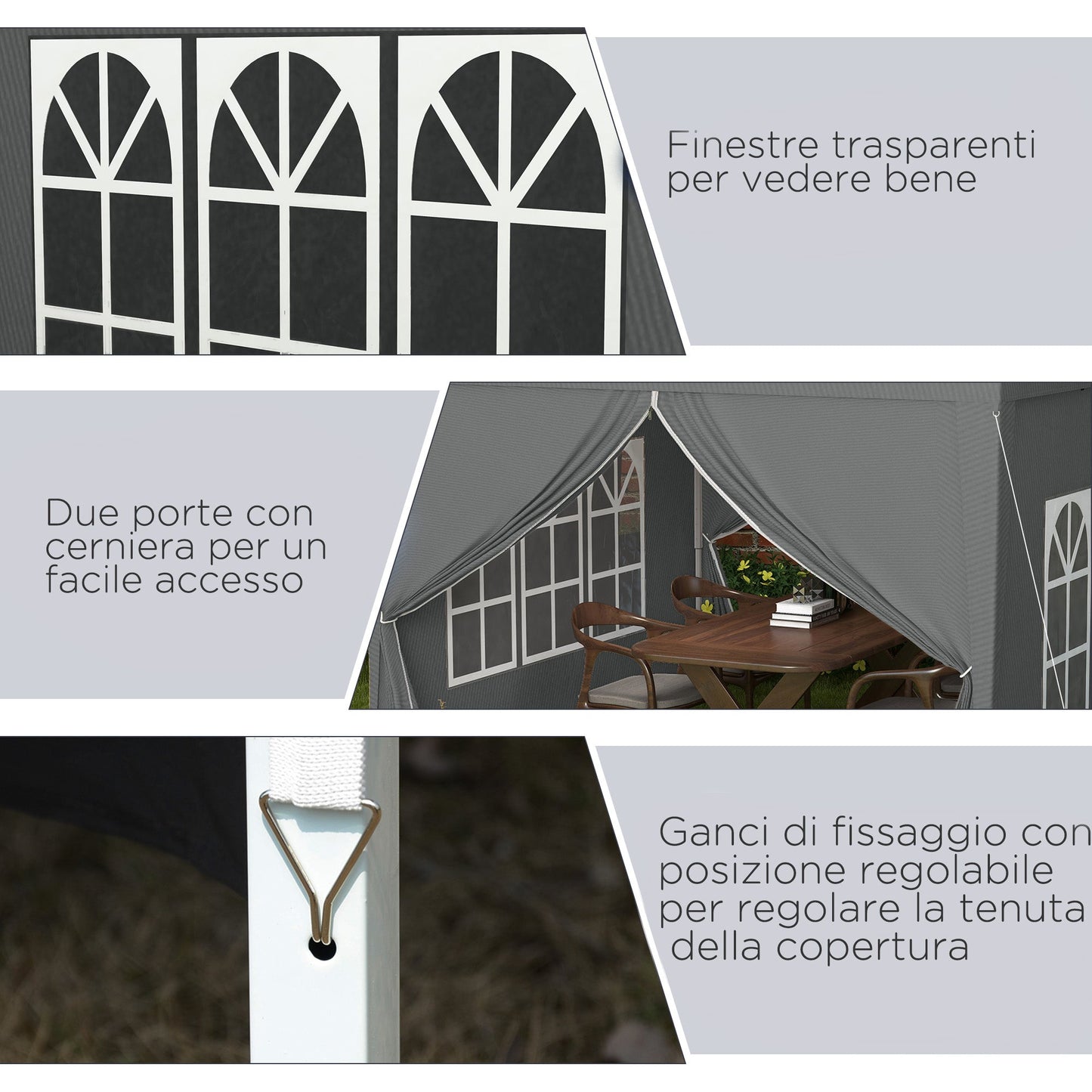 3x3m Folding Outdoor Gazebo with 4 Side Panels, Steel and Oxford Fabric Grey