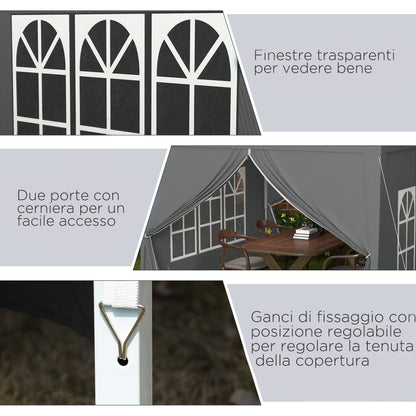 3x3m Folding Outdoor Gazebo with 4 Side Panels, Steel and Oxford Fabric Grey