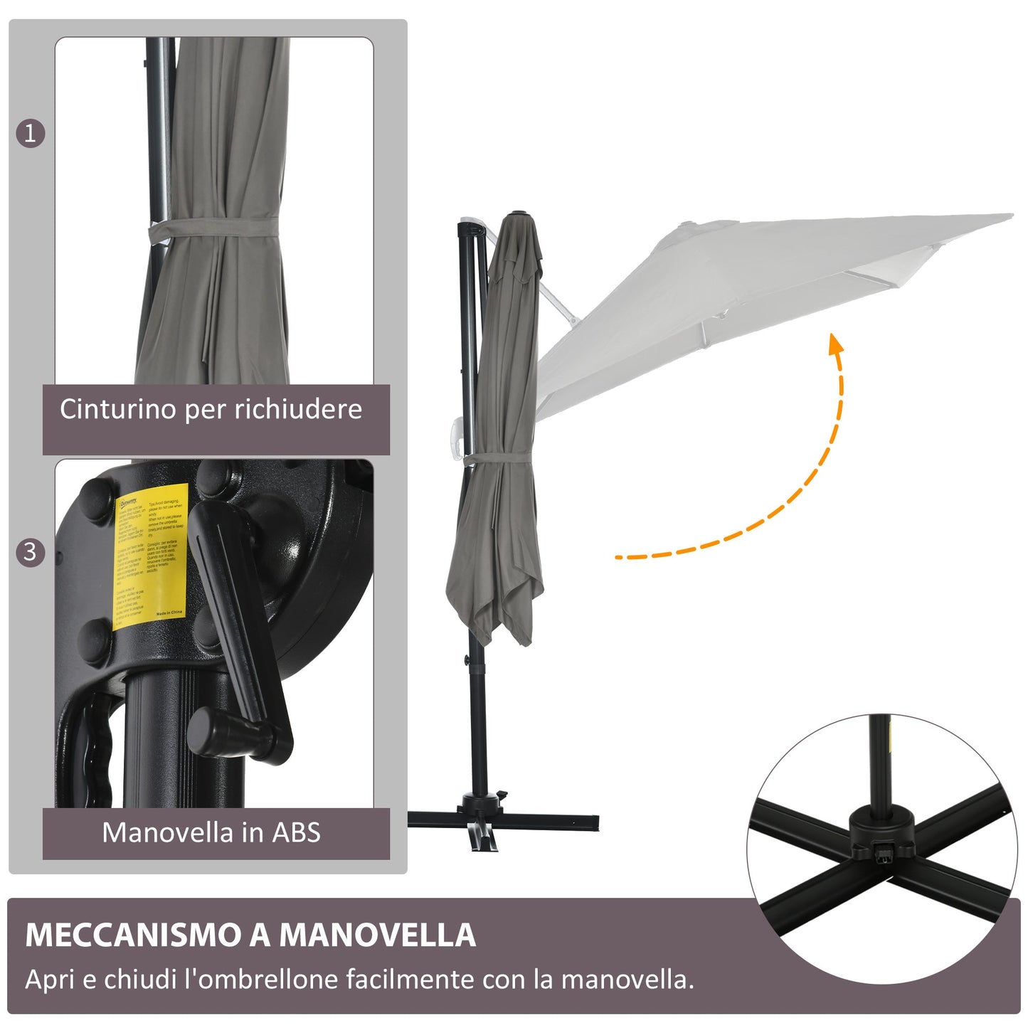 2.5x2.5m Hand Crank Garden Umbrella with 360° Rotation and Adjustable Parasol, Light Grey