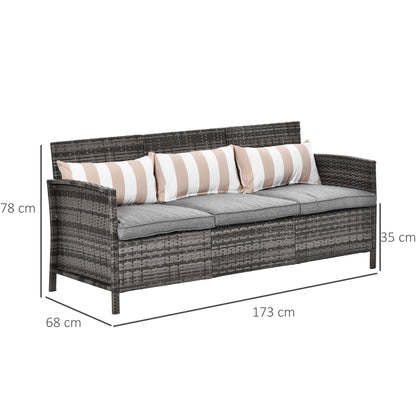 3 Seater Outdoor Sofa in Rattan (PE) with Padded and Removable Cushions, Garden/Terrace, 173x68x78cm