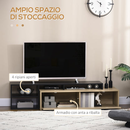 32"-65" TV Stand with Removable Shelf and Hinged Door Cabinet in MDF, 163x40x38 cm, Wood and Black