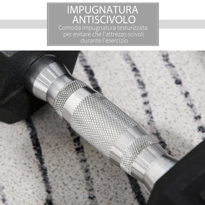 Set of 2 10kg Hex Dumbbells in Metal and Rubber for Workout in the Gym, Home and Office, Black