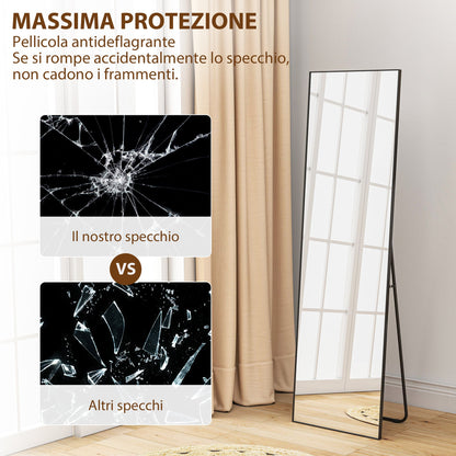 Full Length Wall or Floor Mirror in Metal and Aluminum Alloy, 50x2x161.5 cm, Black