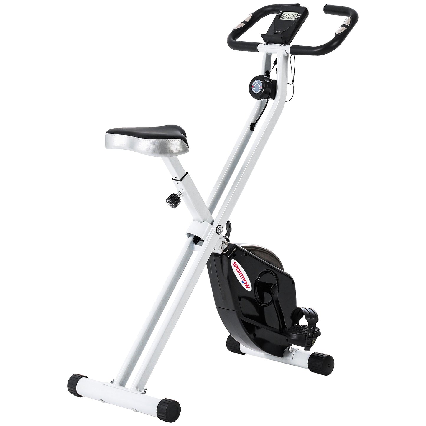 Folding Magnetic Exercise Bike, 8 Levels, LCD Display, Adjustable Wheels and Seat, Black
