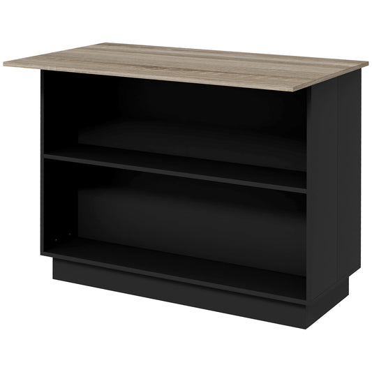 Kitchen Island with 2 Open Shelves and 2 Cabinets, MDF, 105x60x82 cm, Oak and Black