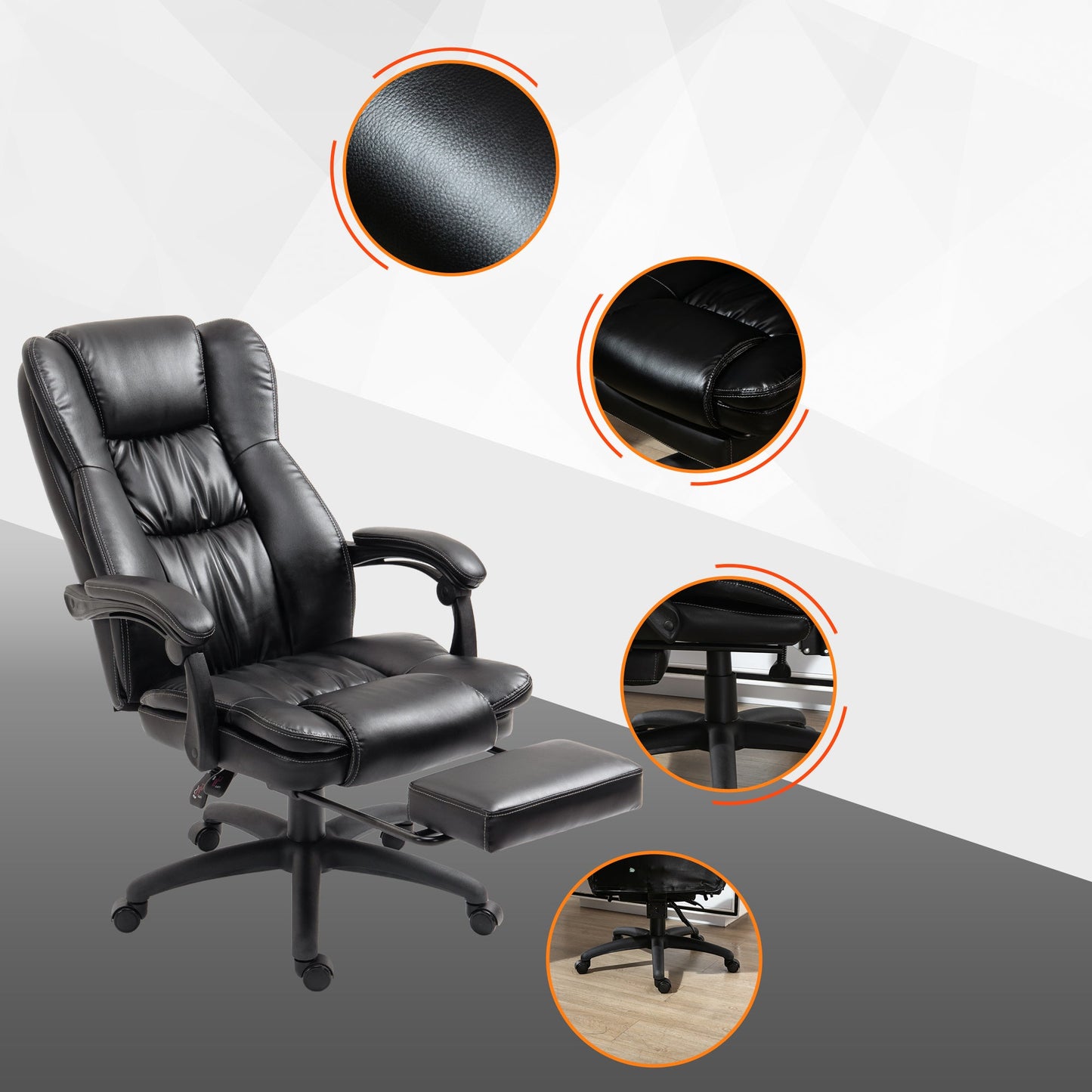 Height Adjustable Office Chair with 6 Massage Points, Faux Leather, 68.5x68. 5x113-121 cm, Black