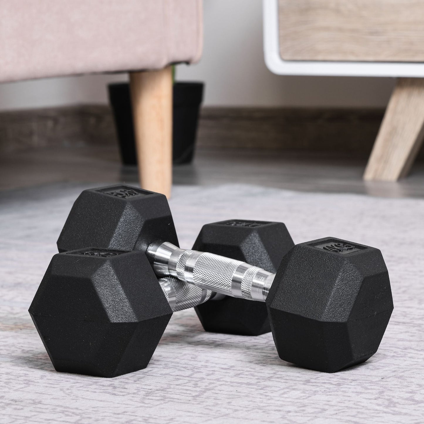 Set of 2 4kg Hex Dumbbells with Non-Slip Grip and Rubber Coating, Black