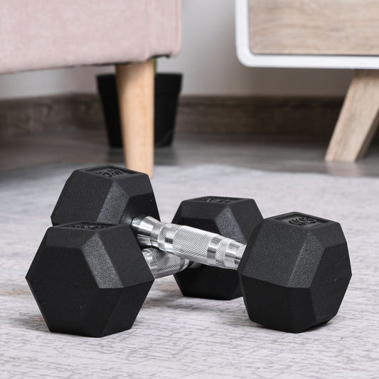 Set of 2 4kg Hex Dumbbells with Non-Slip Grip and Rubber Coating, Black