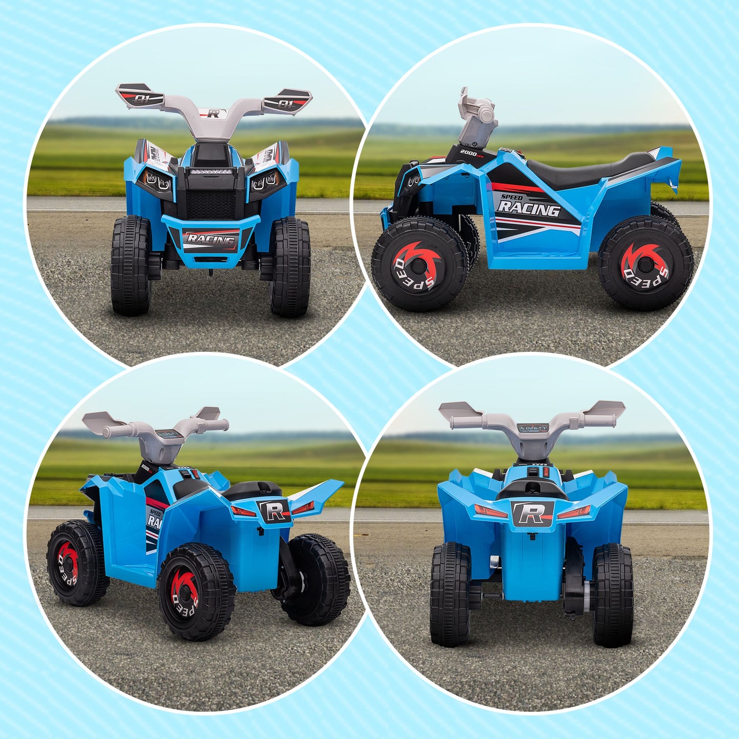 Quad Bike for Children 18-36 Months in PP and Metal, Max Speed 2.5 km/h, 70x41.5x48.5 cm, Blue Grey and Black