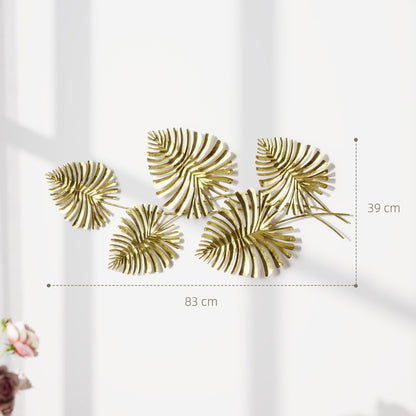 5-Leaf Monstera Wall Art in Gold Metal with Mounting Hardware Included, 83 x 2.5 x 39 cm